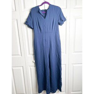 Kate Spade Notched Navy Blue Short Sleeve Jumpsuit Women's Size Large L